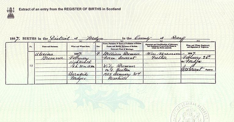 Extract from Register of Births