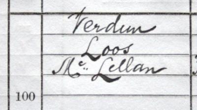 Detail from the birth entry of Verdun Loos McLellan