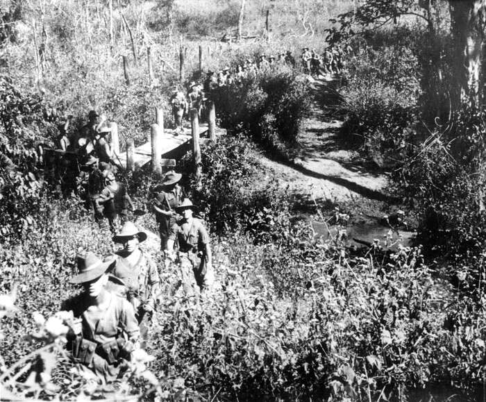 British soldiers proceeding through the jungle, 1944