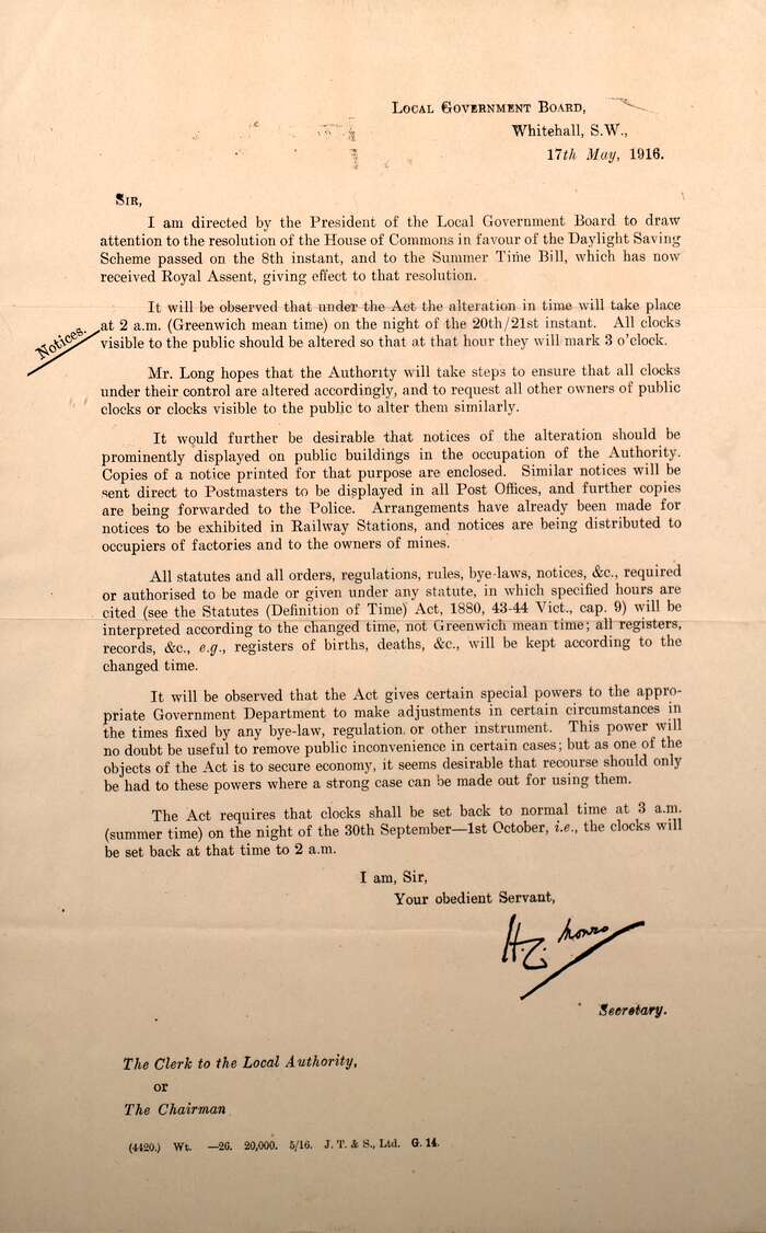 Letter about daylight saving scheme 1916 scotlandspeople