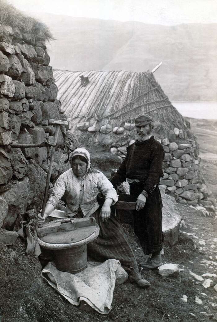 St Kildans grinding grain, c 1885