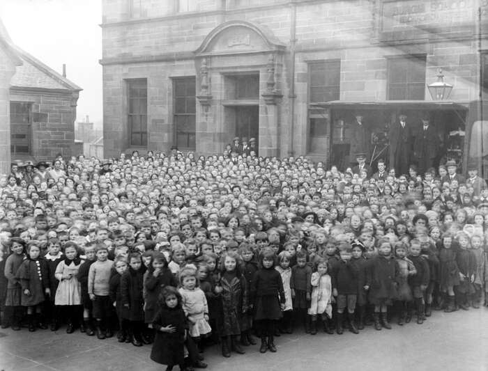 Crowd of children, c 1918