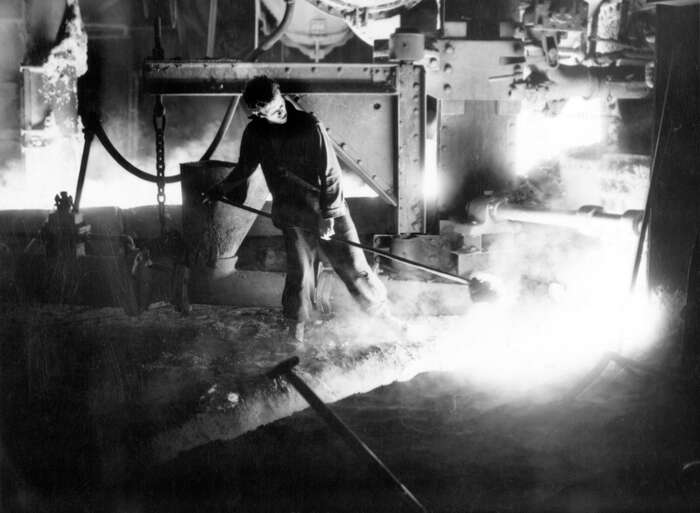 Workman with ladle at Carron Works, 20th century