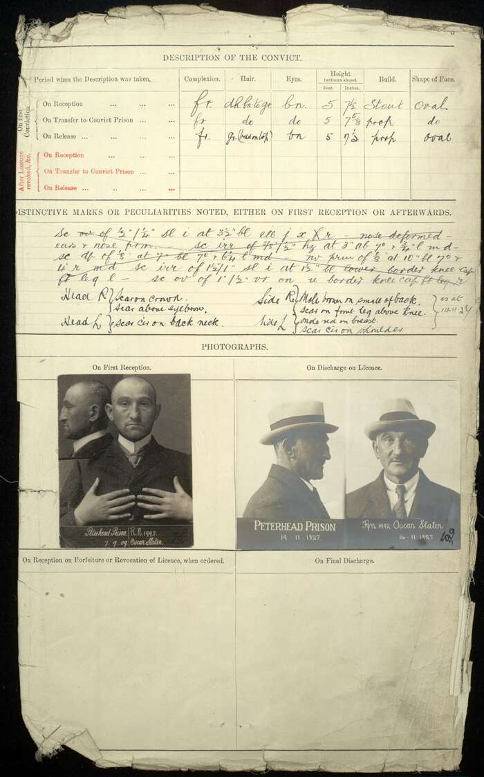 Oscar Slater prison record, 1909-1927