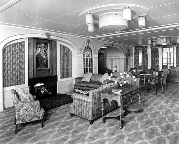The Drawing and Observation Room on the Promenade Deck of Canadian Pacific Line liner SS Duchess of Bedford, 1928