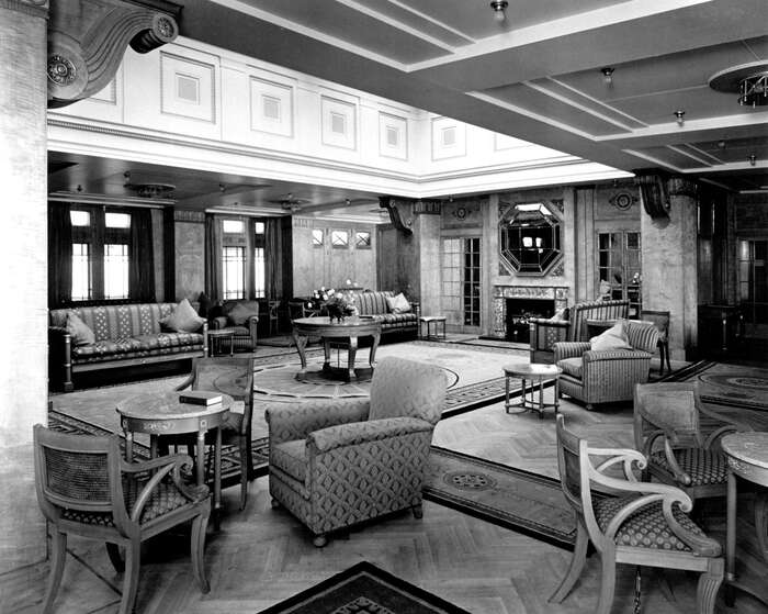 The Cabin lounge on the Promenade Deck of Canadian Pacific Line liner SS Duchess of Bedford, 1928