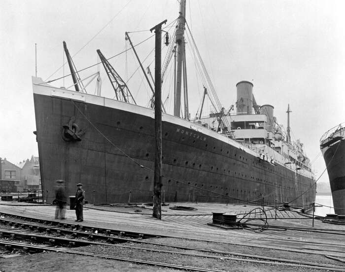 The port-side of the Canadian Pacific Line ocean liner SS Montcalm