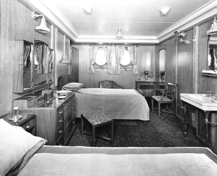 First class stateroom on Canadian Pacific Line ocean liner 'RMS Empress of Britain', 1931