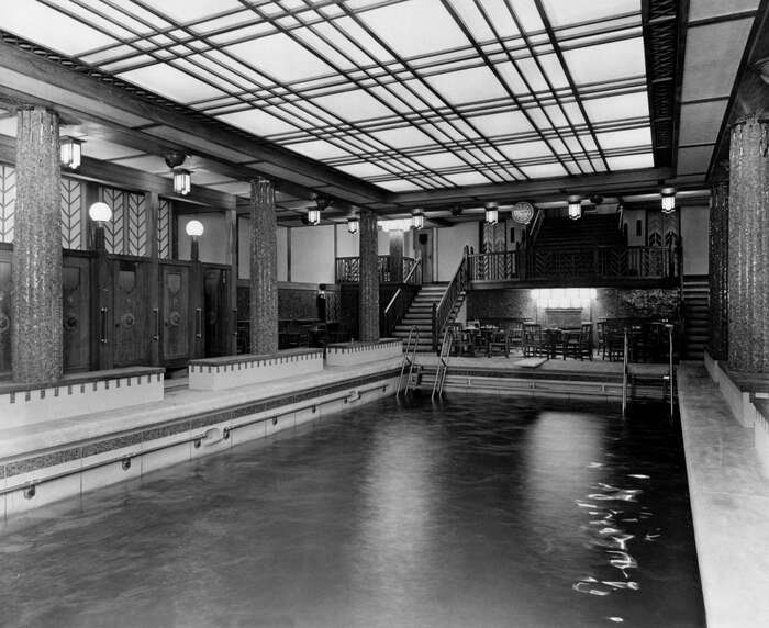 Olympian Pool, \"F\" Deck looking forward, on the Canadian Pacific Line ocean liner the RMS Empress of Britain