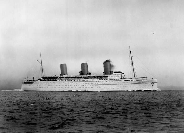 The Canadian Pacific Line ocean liner the RMS Empress of Britain on trial off Arran