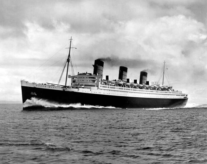 The Cunard Line ocean liner RMS Queen Mary on trial