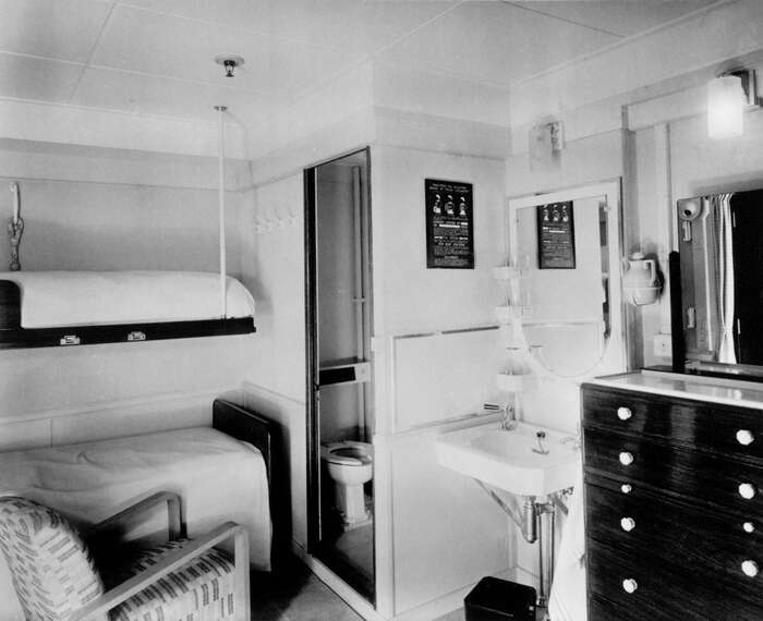 Two berth cabin on board the Cunard Line ocean liner RMS Queen Mary