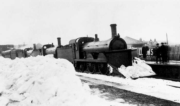 Three G&SWR Stirling 221 Class 0-4-2 Locomotives acting as a snow plough