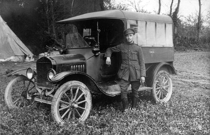 YMCA driver with YMCA van, 3rd Army, France 1918