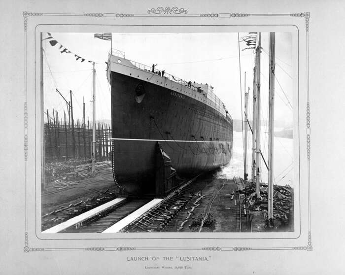 The launch of the ocean liner RMS Lusitania of the Cunard Line