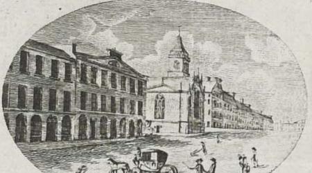 An engraving at the head of a receipt by John Beugo showing the South Bridge and Tron Kirk. NRS, GD113/5/340/87