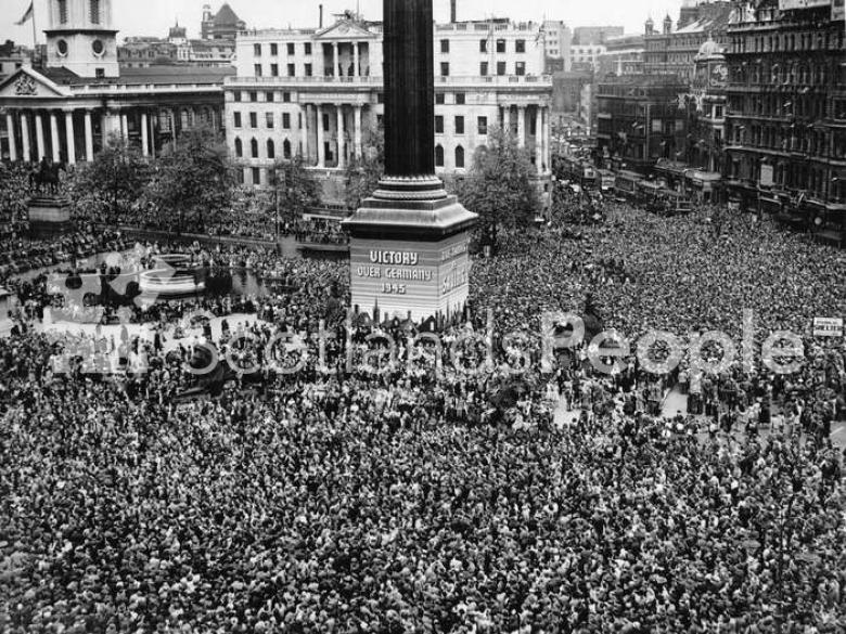 VE celebrations in Trafalgar Square, London, 1945