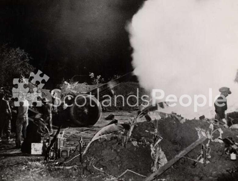 British howitzer firing, 1944-1945
