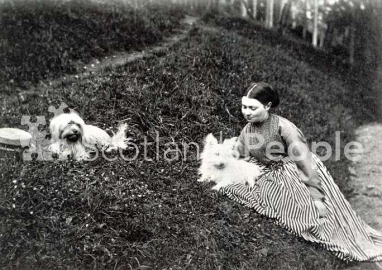 Young lady with terriers, Invercreran, 1866