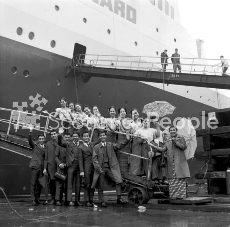 Dance troup from the Philippines visit QE2, 1968 (RMS Queen Elizabeth 2)