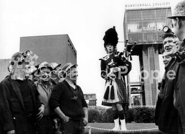 Miners and piper, Monktonhall Colliery, c 1980