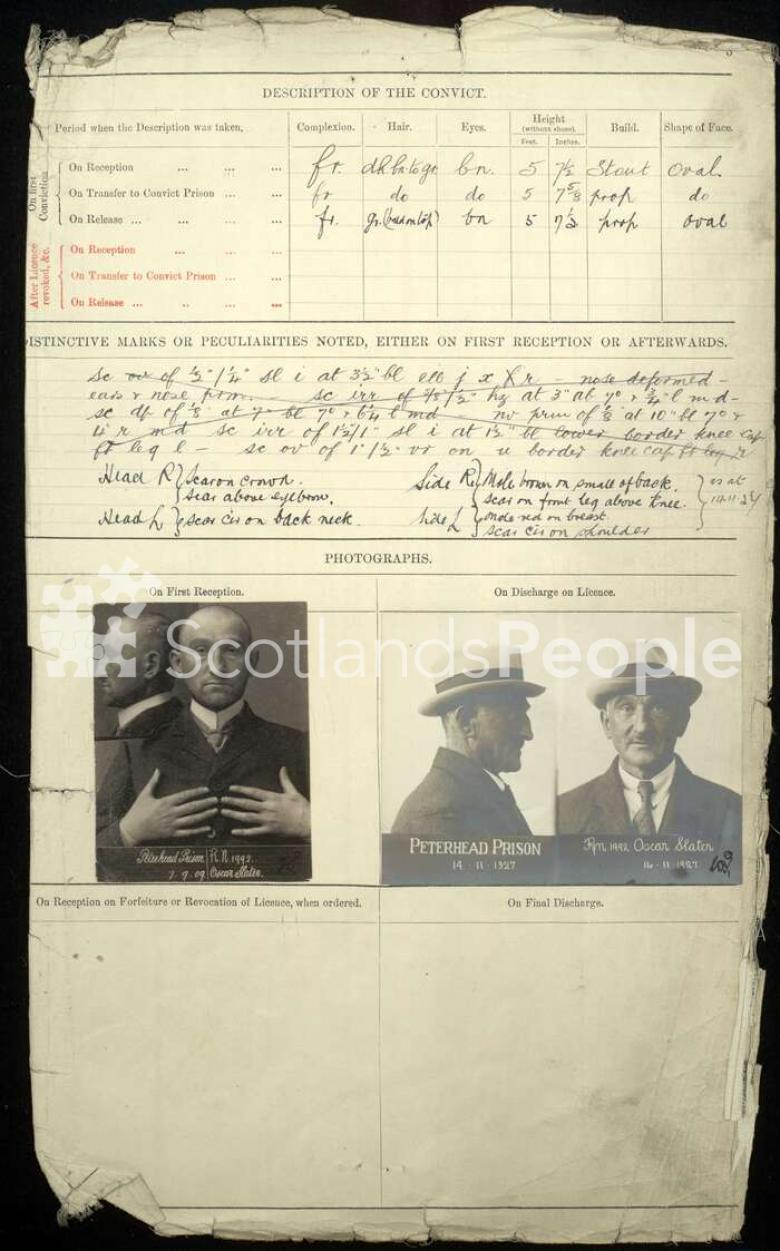 Oscar Slater prison record, 1909-1927