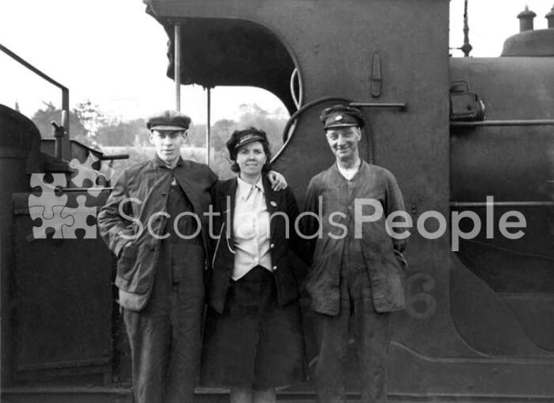 Caledonian Railway staff and locomotive, 1944