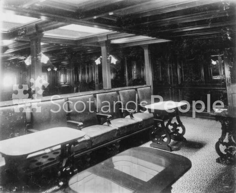 The smoking room of the ocean liner, SS City of New York, 1888