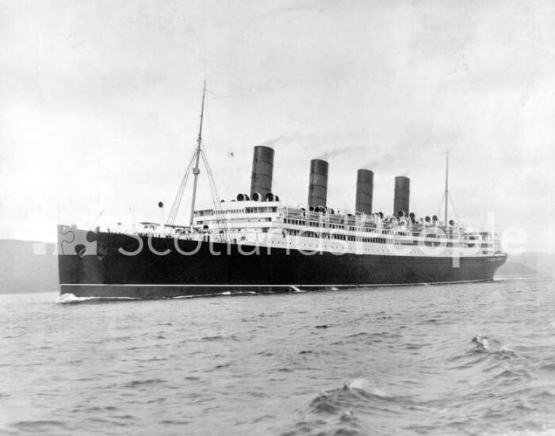 Cunard Line ocean liner RMS Aquitania on trial in the Firth of Clyde, 1913