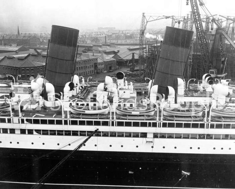 Cunard Line ocean liner RMS Aquitania: view of the decks amidships