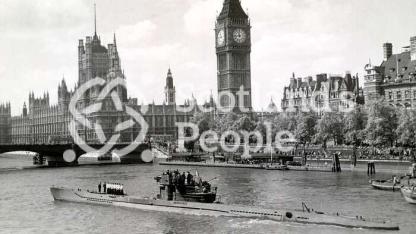 German submarine at Westminster Pier, 1945 German submarine at Westminster Pier, 1945