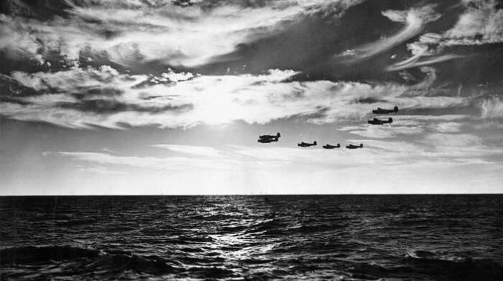 Fairey Barracudas over the sea, 1939-1945