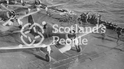 Fighter bomber taking off from carrier, 1944 Fighter bomber taking off from carrier, 1944