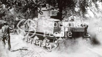 Tank and infantryman, Far East, c 1944 Tank and infantryman, Far East, c 1944