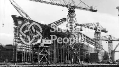 Bow view of RMS Queen Elizabeth 2 under construction, Clydebank Bow view of RMS Queen Elizabeth 2 under construction, Clydebank