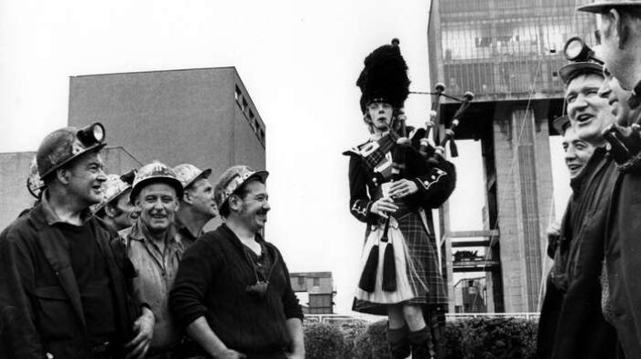 Miners and piper, Monktonhall Colliery, c 1980