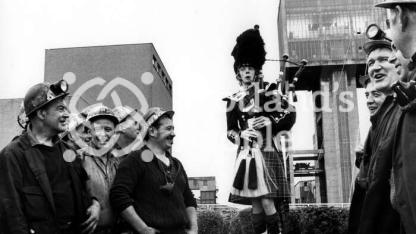 Miners and piper, Monktonhall Colliery, c 1980 Miners and piper, Monktonhall Colliery, c 1980