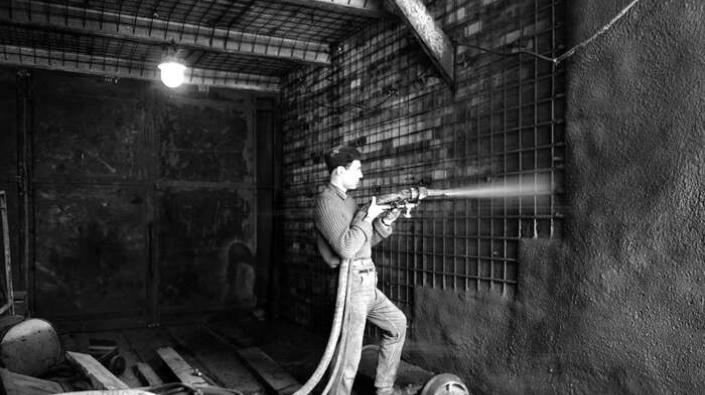 Shotcreete operator at Blairhill Colliery, 1965