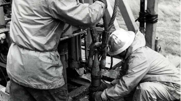 Men on drilling rig, c 1970s