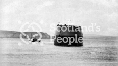Forth Bridge caisson towed by tug, 1885 Forth Bridge caisson towed by tug, 1885