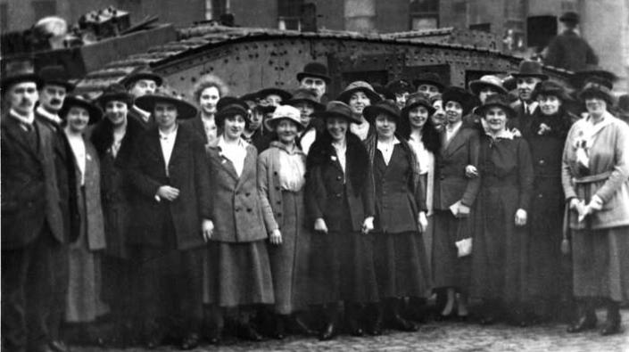 Women and tank, c 1918