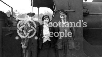 Caledonian Railway staff and locomotive, 1944 Caledonian Railway staff and locomotive, 1944