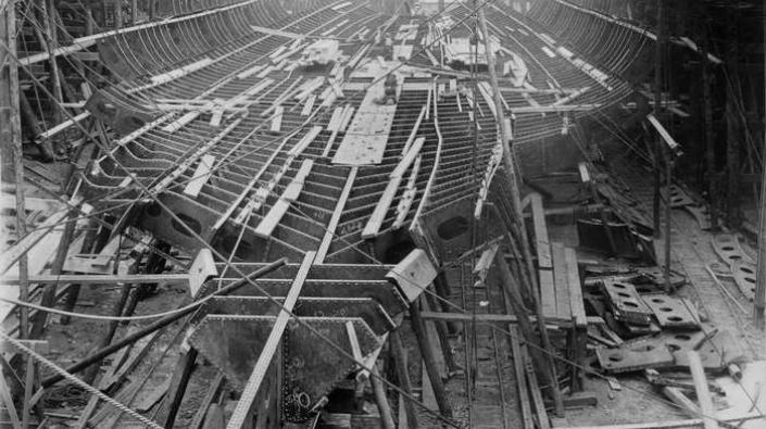 HMS Jupiter, view of the keel under construction 1894