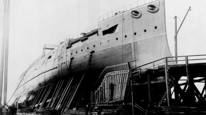 HMS Jupiter, view of the starboard-side under construction, 1894