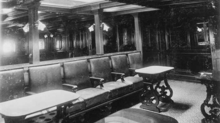 The smoking room of the ocean liner, SS City of New York, 1888