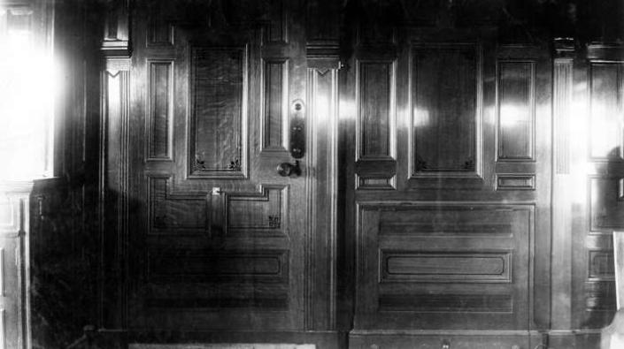 Door of Admiral's private cabin on HMS Ramillies, 1892