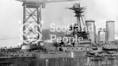 HMS Tiger, Royal Navy Tiger-Class Battlecruiser: View port-side, looking at the forward turrets and the bridge superstructure HMS Tiger, Royal Navy Tiger-Class Battlecruiser: View port-side, looking at the forward turrets and the bridge superstructure