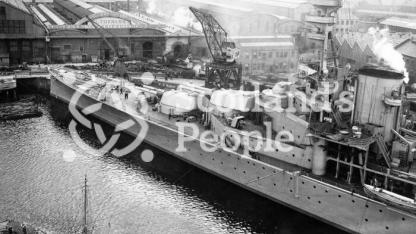 HMS Repulse, Royal Navy Reknown-Class Battlecruiser in dock shortly before commissioning, 2nd August 1916 HMS Repulse, Royal Navy Reknown-Class Battlecruiser in dock shortly before commissioning, 2nd August 1916