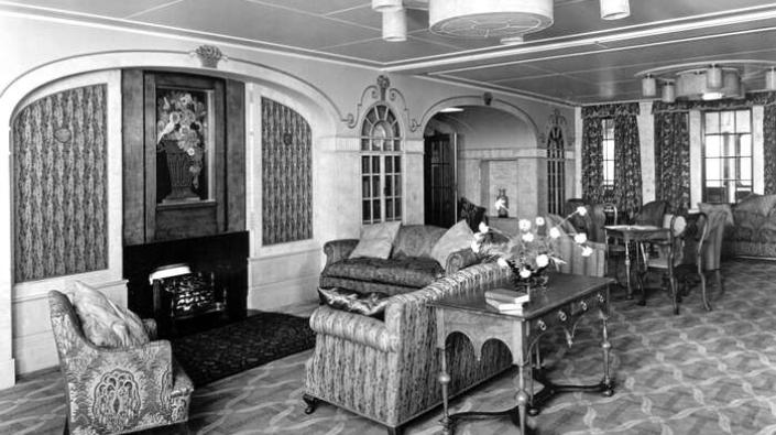 The Drawing and Observation Room on the Promenade Deck of Canadian Pacific Line liner SS Duchess of Bedford, 1928