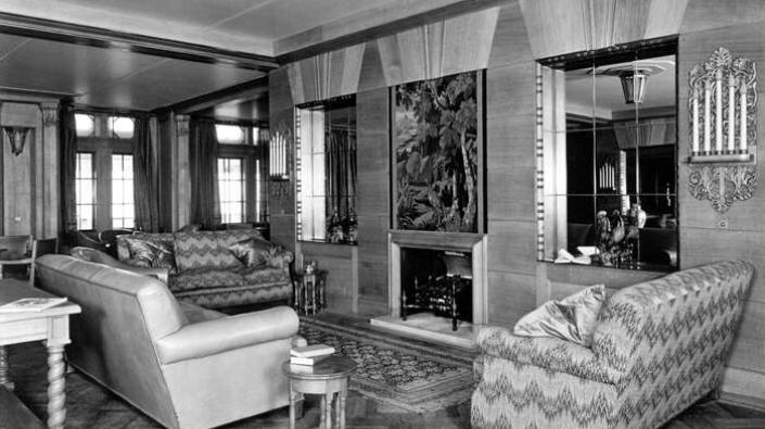 The Fireplace of the Cabin Smoking room on the Promenade Deck of Canadian Pacific Line liner SS Duchess of Bedford, 1928